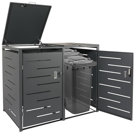 Mendler XL 2er-/4er-Mülltonnenverkleidung HWC-E83 - anthrazit, Stahl 62kg | Mülltonnenbox, erweiterbar, 116x141x98cm