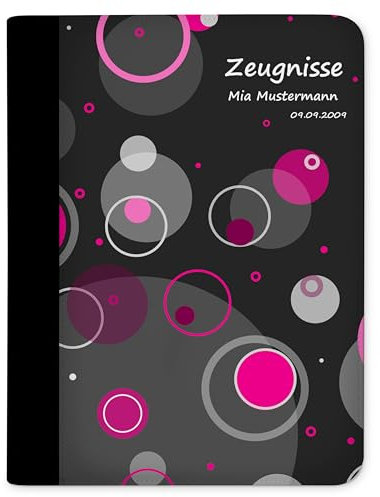 CreaDesign Customize A4 Zeugnismappe für Kinder - 26.7 x 32.7 x 1 cm, erweiterbar auf bis zu 20 Fächer, Sichtbuch ohne Klarsichthüllen, Pink Kreise Design, Dokumentenmappe für Schüler
