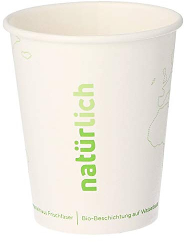 natürlich 1.000 Bio Coffee to go Becher, FSC®-Zertifiziert, mit wasserbasierender Beschichtung (8 oz = 0,2l, Weiß)