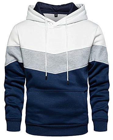LBL Sweat Homme à Capuche Couleur Vives Pull de Manches Longues Poche Kangourou pour Hiver et Automne Blanc L