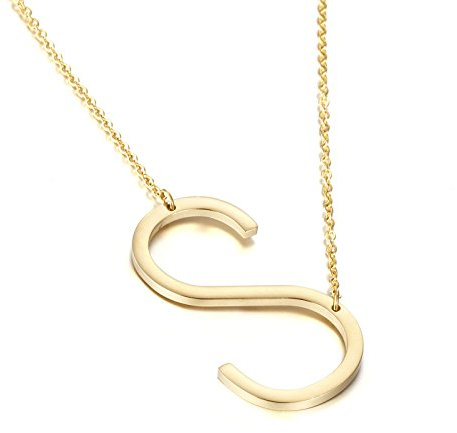 HIJONES Damen Edelstahl Sideways Initial Letter Halskette Choker Kette Alphabet Anhänger