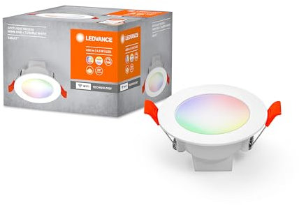 LEDVANCE LED SPOT INTEGRATED Ø 8,6cm, Einbauspot mit 100° Winkel für den Innenbereich, dimmbar, 4W, Farbtemperatur 2700-6500K, RGB Licht bis 16 Mio. Farben, 420 Lumen, flaches Design, weiß