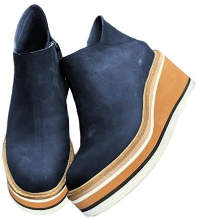 Minetom Stivali Donna Invernali Scarpe Stivaletti Zeppa Alta Plateau Ankle Boots Tacco Alto Scarpe con Cerniera Laterale B Marina 37 EU