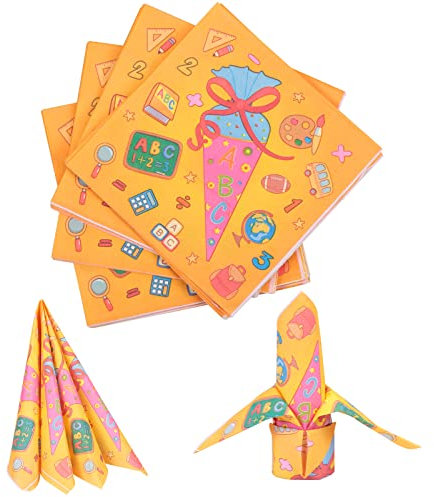 YOLOUP 40 PCS Schulanfang Servietten Einschulung Tisch Deko Papierservietten Zuckertüten Serviette für Mädchen & Junge Erster Schultag Schulanfang Dekoration ABC Papiertüchern Brotdosen Zubehör