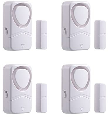Mengshen Drahtloser Türalarm, 4er-Pack Kleiner drahtloser Magnetsensor-Warnton für Zuhause, Wohnung, Kinder, Garage, Wohnmobil, Sicherheit, Sicherheit, DIY-Installation mit 4 Arbeitsmodi