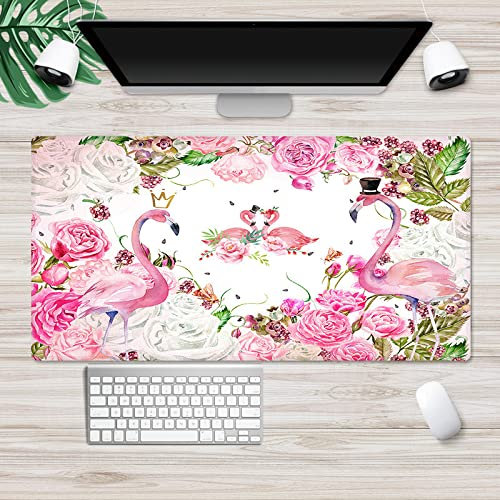 Tapis de Souris XXL Pivoine Flamant Rose Tapis Souris Hautes Performances Tapis de Bureau Base Antidérapante Tapis de Souris Gamer Améliore Vitesse Précision Mouse Pad Tapis Bureau 400x800x3mm