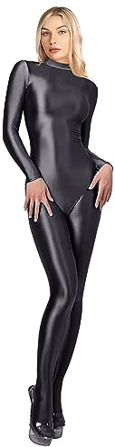 SOFSOT 200D blickdichter Einteiler Badeanzug High Stretch Glänzender Body Reißverschluss Rücken (XL, Grau)