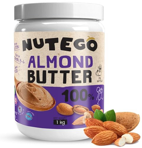 Nutego 100% Beurre d'Amande Crémeux 1 KG – Farine d'Amande Pure – Sans Additifs, Sans Sel, Sucre, Huile de Palme – Végan, Sans Lactose, Sans OGM