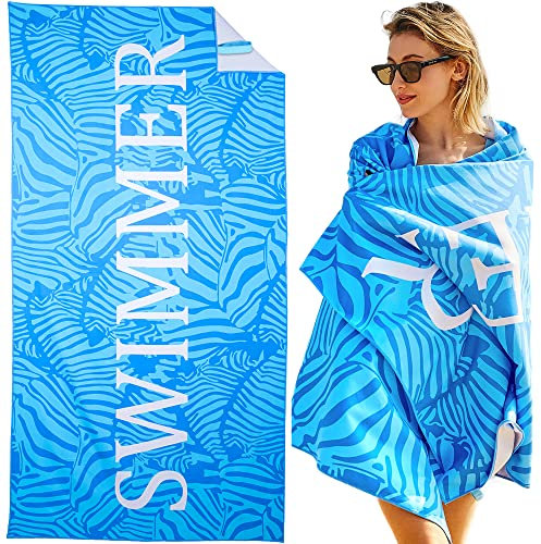 LEcylankEr Strandtuch Großes, Mikrofaser Handtuch 180x90, Sandabweisend Schnelltrocknend Mikrofaser Strandtuch Groß, für Strand/Poolside/Strandstühle (Swimmer-blau)