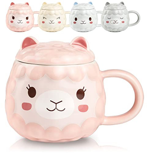Engelshof Alpakatasse Tasse mit Deckel Teetasse Kaffeetasse Tiertasse Alpaka Geschenk in Rosa