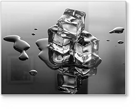 DEQORI Schneidebrett aus Glas | groß 40x30 cm | Motiv Schmelzende Eiswürfel | Design Schneideplatte für Küche | Frühstücksbrett antibakteriell & rutschfest | Glasplatte & Servierplatte