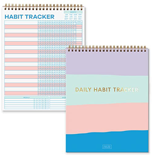 S&O gestreifter Gewohnheitstracker-Kalender – 24 Monate Tagesaufgabenjournal – undatierter Routineplaner mit personalisierter Zielkarte für Gesundheit, Fitness & Finanzen – Wochenaufgabendiagramm für