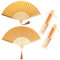 Vaktop Handheld Fan Folding, 2 Pcs Silk Hand Fans for Women Folding with Tassel and Fan Bag, Hand Fan Folding - for Gifts Dancing Cosplay Wedding Party Props Decoration (Gold)