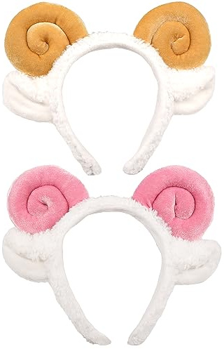 Bohue 2 x Schaf-Stirnband, Schafhorn, Haarband mit Ohren, Lamm, Haarreif, niedliches Tier-Kopfbedeckung, Tierkostüm-Zubehör für Weihnachten, Geburtstag, Cosplay