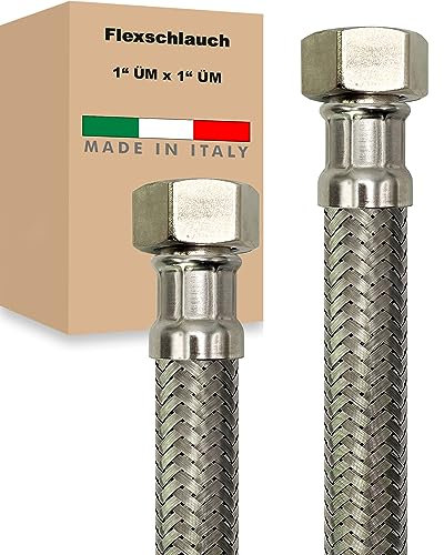 Flexschlauch ÜM x ÜM Edelstahl Panzerschlauch Anschlußschlauch Sanitär Armaturenschlauch Hauswasserwerk Made in Italy (1 x 1 - 2000 mm)