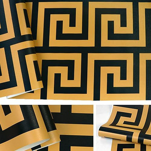 Nicht selbstklebende Retro-Tapete, Rückseitentapete, 0,53 x 10 m, TV-Hintergrund, Veranda, Tür, Schlafzimmer, Wohnzimmer, Dekoration, Tapete (gelb-schwarz)