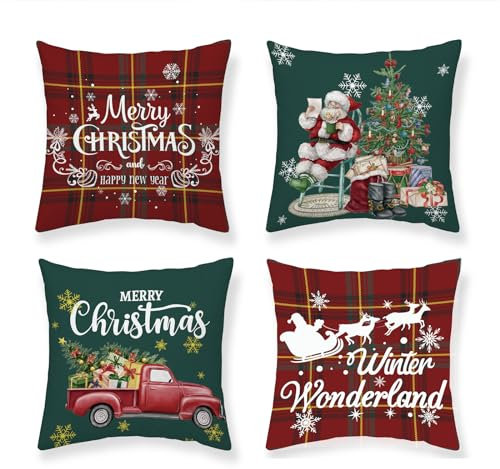 MUSOLEI Weihnachten Kissenbezüge Weihnachtsdeko Kissen 4er-Set 45x45cm Innen Deko Weihnachtsdekoration Indoor Merry Christmas Kissenbezug für Schlafzimmer Sofa, Weihnachten 01
