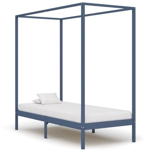 Annlera Himmelbett-Gestell Grau Massivholz Kiefer 90x200 cm Bettgestell Bed Frame Bettrahmen Holzbett