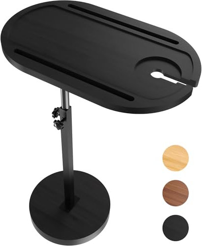 NiHome Bamboo Swivel TV Tray Table with Thickened Stable Non-Tipping Base,Adjustable Height Couch Table Tray,End Table,Bathtub Side Tray Table with 360° Rotating for Hot Tub Bedside Sofa Balcony,Black