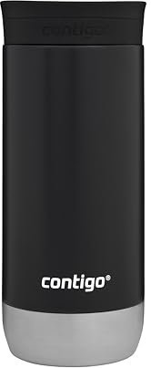 Contigo Huron Snapseal Travel Mug | Stainless Steel Thermal Mug | Vacuum Flask | Leakproof Tumbler | Coffee to Go Mug with BPA Free Easy-Clean Lid | Licorice | 470 ml