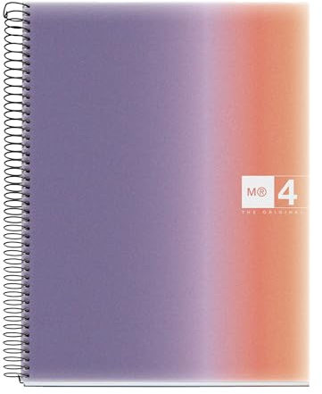 Miquelrius - A4-Notizbuch, kariert, 5 mm, 120 Blatt mit 70 g/m², 4 farbige Streifen, Spiralbindung, Einband aus Polypropylen, 4 Löcher, Notebook A4, Aurora Provence