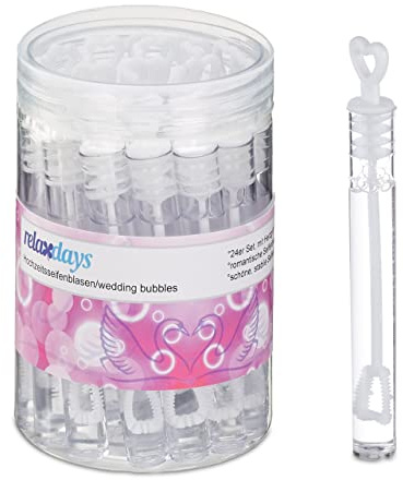 Relaxdays 120 x Seifenblasen Hochzeit Seifenblasenröhrchen mit Herzgriff, Gastgeschenk, Herz-Seifenblasen, Luftblasen, weiß