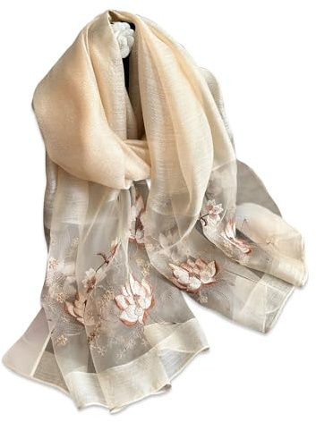 LumiSyne Seidenschal Chiffon Schal Damen Heikel Rosen Stickerei Transparenter Tüll Leichte Weich Lange Halstücher Sonnenschutz Stola Durchsichtiger Schal Frühling Herbst