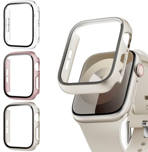 Lovmunia 3-Stück Schutzhülle mit Displayschutzfolie Kompatibel mit Apple Watch SE/6/5/4 40mm, Rundum Ultradünne Hard Gehäuse Eingebaut Kratzfest Gehärtetes Glas Schutzfolie für iWatch 40mm