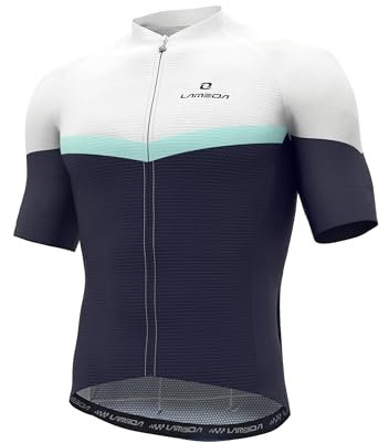 LAMEDA Radtrikot Herren Kurzarm Sommer MTB Rennrad Trikot Fahrradtrikot Atmungsaktive Schnell Trocknen Elastische Fahrrad Short Sleeve Jersey für Radsport Sport Blau&Weiß L