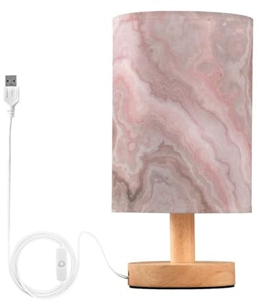 Small Table Lamp for Bedroom Rose Gold Marble Pink Table Lamp Nightstand Lamp for Livingroom Office Reading Working Table Desk