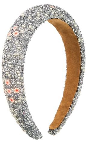 scicent Haarband Perle Strass Haarreif Damen Kristall Dickes Gepolstert Stirnband Braut Perlen Kopfschmuck Mode Hochzeit Haar Zubehör für Frauen und Mädchen (Silber) - 26908