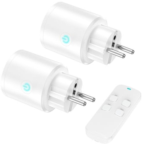Smart Funksteckdosen mit Fernbedienung Set (2X schaltbare Steckdose + Fernbedienung)|Steckdose mit Schalter & 30M Reichweite|Funksteckdose für Haushalt 2500W/10A mit DE Reiseadapter|Weiß