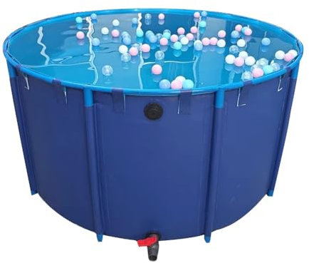 Pool Über Dem Boden, Runde Falten Leinwand Fisch Teich Mit Halterung Aquarium Pool Teich Mit Abflussventil Für Koi Kultur, Wasser Speicher Tank (Farbe : Blau, Größe : 3x1m/7000L)