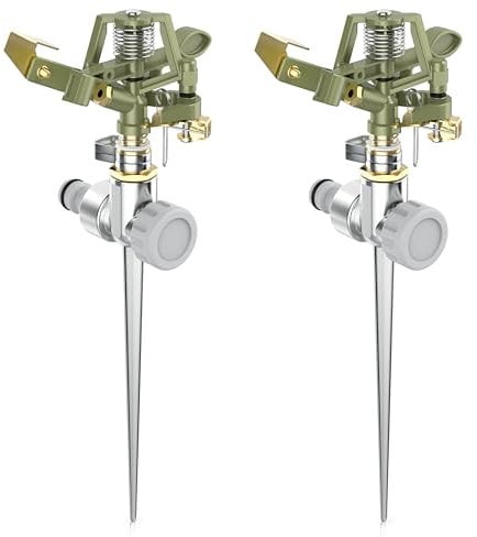 Brandson - 2X Garten Interval Sprinkler aus Metall Impulsregner Rasensprenger rotierend 24 m Reichweite, 3/4 Zoll - Adapter Schnellkupplung 1/2 Zoll, Rasensprinkler Bewässerungssystem Sprinklersystem