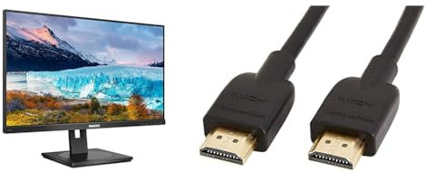 Philips 272S1M - 27 Zoll FHD Monitor, höhenverstellbar & Amazon Basics 4K-HDMI-Kabel, 0,9 m, 18 Gbit/s Highspeed mit Ethernet, 4K@60Hz, 2160p, 2 Stück, Schwarz