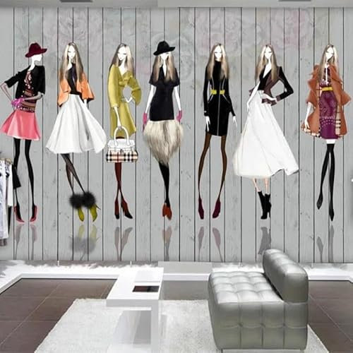 TANYANG Benutzerdefinierte Jede Größe Wandbild Tapete 3D Holzbrett Mode Handbemalt Schönheit Bekleidungsgeschäft Schönheitssalon Hintergrund Wanddekor 3 D 430Cm(W)×300Cm(H)