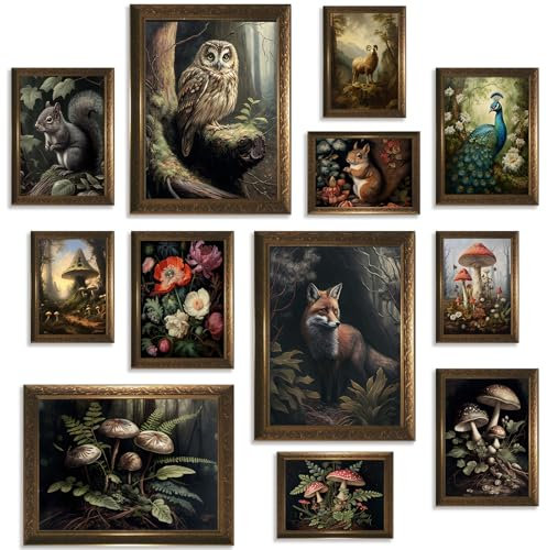 Dark Cottagecore Raumdekoration, ästhetisch, Cottagecore, Wanddekoration, Wohnzimmer, dunkle Akademie, Wandkunst, stimmungsvoller Wald, botanische Leinwand-Kunstdrucke, Grunge-Fairycore-Raumdekoration