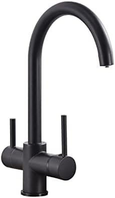 3 Way Tap Black Kitchen Taps Mixer Swivel Spout with 2 Handles Pure Drinking Water 3 in 1 Kitchen Mixer Tap with Drinking Filtered Water Outlet A,A