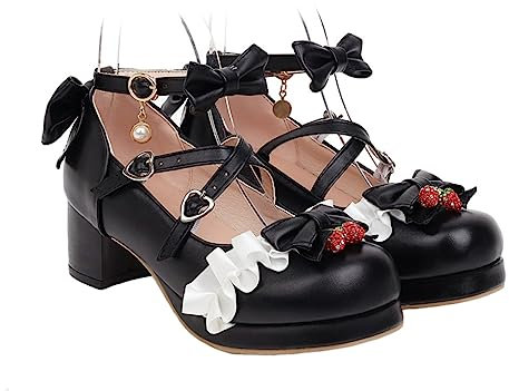 SAFIGLE 1 Paar Bowknot-prinzessinnenschuhe Mit Mittlerem Absatz Damen Schuhe Absätze High Heels Für Frauen Cosplay-Schuhe Mit Schleife Frauen Prinzessin Schuhe Knöchelriemen-absätze Black