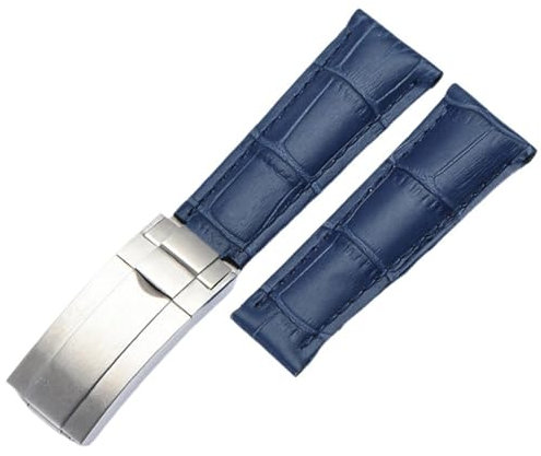 KDEGK 20 mm Kalbsleder-Uhrenarmbänder für Rolex Datejust Day Date, echtes Rindsleder, Uhrenarmband für Daytona-Faltschließe(Blue Silver)