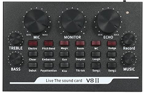 XRPOUXMTE Carte Son USB V8II Live BT Accompagnement Audio Mixeur avec Effets sonores Diffusion Enregistrement Réseau Chant sur Téléphones Ordinateur Portable
