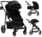 COSTWAY 2 in 1 Kinderwagen faltbar, Kombikinderwagen mit umkehrbarem Sitz & Liegefunktion, Reisebuggy tragbar mit verstellbarer Rückenlehne & Verdeck, Reisesystem für Baby bis 3 Jahren (Schwarz)