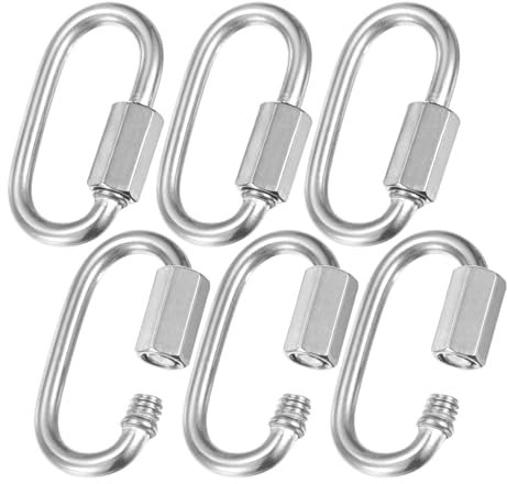 M METERXITY 6-Pack Quick Chain Link Connector, M4 5/32 304 Stainless Steel D-Shape Locking Repair Chain Links for Swing/Camping/Hiking/Backpack, Twist Key Ring Screw Chain Link [Silver]
