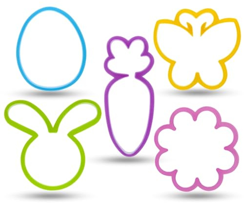 AKH® Easter Cookie Cutters Set | Pack of 5 | Bunny, Egg, Chick & Flower Biscuit Cutters | Plastic Baking Tools for Easter Treats, DIY Crafts & Kids Baking