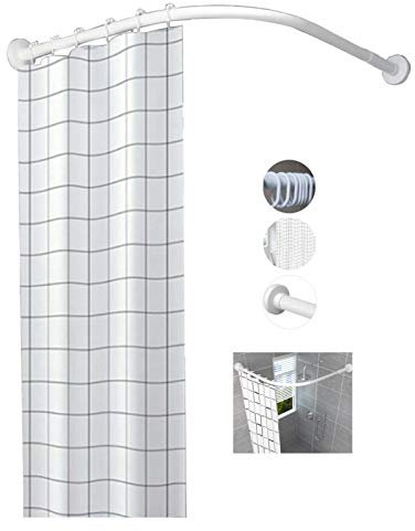Asta per tenda da doccia curva regolabile in acciaio inossidabile estensibile per bagno, bianco, 70 95 x 90 130 cm