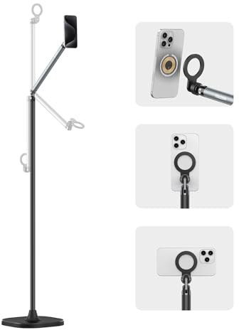 TELESIN Magnetischer Tablet Bodenständer SE, Handy Bodenständer mit 3.4 kg Stabilem Standfuß, 145 cm Höhenverstellbar, Kompatibel mit iPhone & Android, iPad, für Live-Streaming, Video, Vlogging