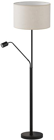 Fischer & Honsel Stehleuchte, Teramo | schwarz, sandfarben Leinen | H: 170 cm, A: 50 cm| mit Zugschalter | 3x E27 max. 40W ohne Leuchtmittel| mit Fassungschalter | 1x GU10 - LED 4,0W 3000 K | 320 lm