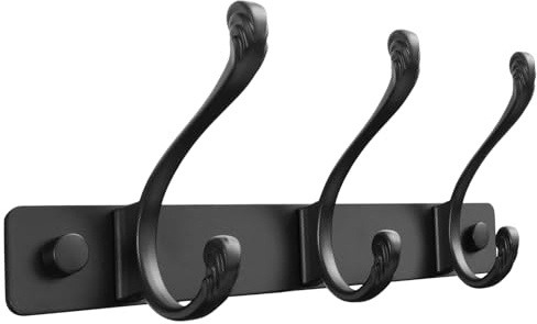 Sevenpers Appendiabiti da Parete Nero con 3 Ganci Attaccapanni da Parete Moderno Minimalista per Dietro la porta, Ingresso, Bagno, Camera da letto e Cucina