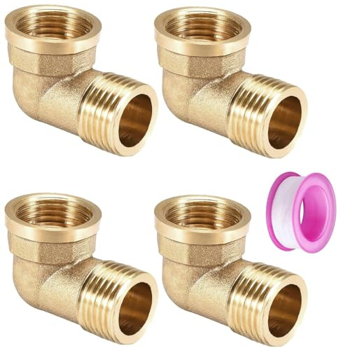 4 Stück 3/4 Zoll Messing Winkel 90°, 3/4 IG/AG, DN 20 Rohrwinkel Bogen | 3/4 Zoll Verlängerung für Wasserleitungen, Sanitär Anschlussstücke Winkel, 90 Grad Winkelverschraubung für Wasserschlauch