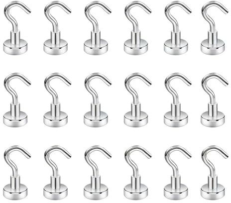 SZAXCCOM 18 Pezzi Ganci Magnetici Extra Forti Neodimio Calamita con Gancio Potente Piccole non c'è bisogno di Fare Buchi Magneti Frigotelaioin Ferro Soffitto Cucina Pesante Magnet 16mm